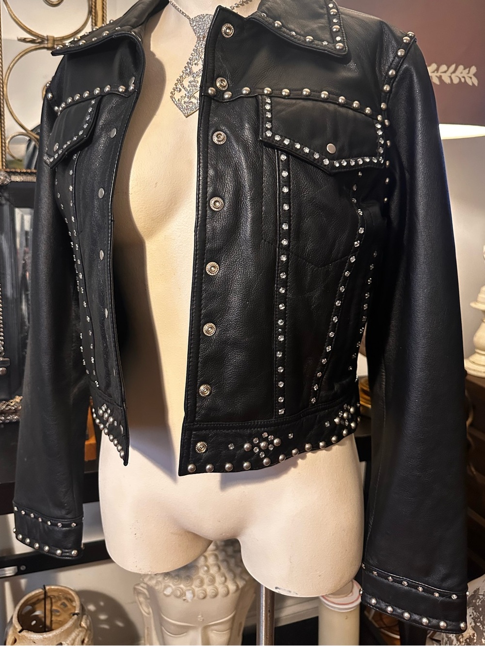 Vintage Wilson’s Leather Women's Black Studded Leather Jacket - Moto Style